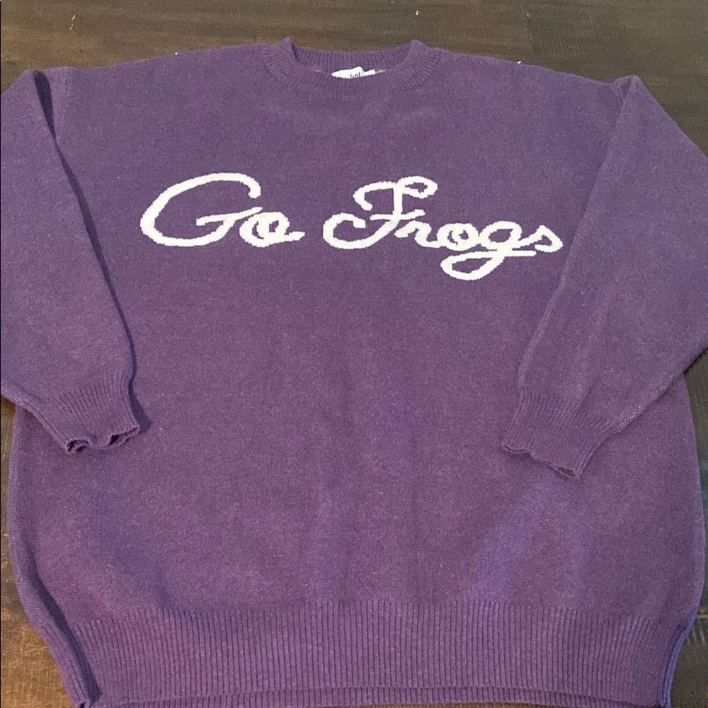 Sideline Purple TCU Go Frogs Sweater with White Script ladies size medium